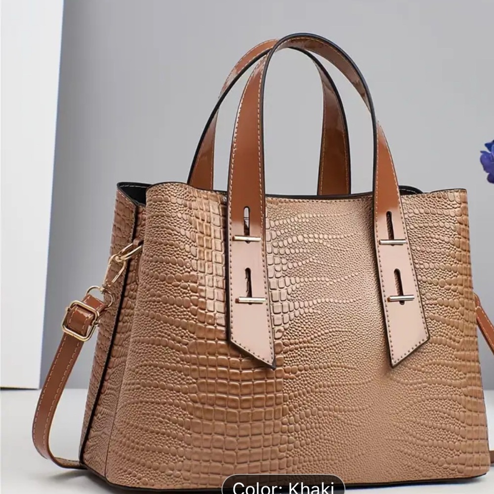 Stylish Croc-Embossed Tan Handbag